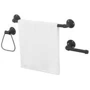 3 Piece Wall Mounted Black Metal Bathroom Towel Ring and Towel Bar, Towel Rack