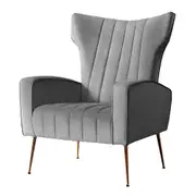 High Back Velvet Accent Armchair Lounge Chair Grey