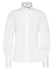 [Brunello Cucinelli] Brunello Cucinelli-Camicia In Popeline Di Cotone Stretch Con Shiny Collar Detail-Donna S