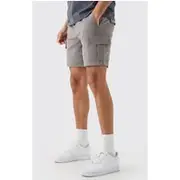 Mens Elasticated Waist Grey Slim Fit Cargo Shorts