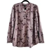 Hilary Radley Floral Long Sleeve Blouse Womens Size XL Dusty Pink Lightweight