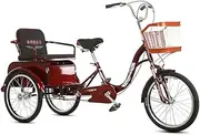 DEFGHIJ Adult Tricycle Bike with Seat Storage Basket Three Wheel Bike 3 Wheel Bicycle for Picnic Shopping Work Men and Women(Red)