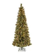 National Tree Company 6.5ft Glittery Bristle Slim Pine Tree with Clear Lights