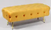 Button tufted bed end bench in bright yellow