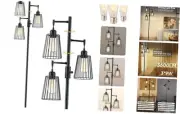 Industrial Floor Lamp, 3 x 1200LM Edison LED Bulbs Included, Matte Black