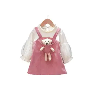 【Baby 童衣】任選 立體娃娃造型假兩件式洋裝 女童洋裝 可愛洋裝 88946(小熊粉色)