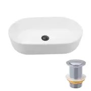 530mm Ceramic Bathroom Basin Sink Vanity Above Counter Basins White Oval Hand Wash With Pop Up Waste Set