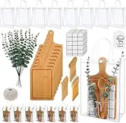 8 Sets Baby Shower Prizes for Game Winner Baby Shower Games Guest Gifts Bamboo Cheese Board Spoons Forks Plaid Towel Artificial Eucalyptus Stems Tags Bags for Wedding Bridal Shower Favors