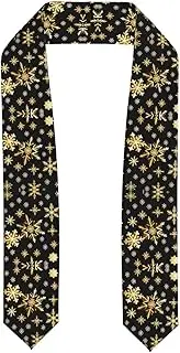 [SKKNT] Golden Christmas Snowflakes Print Graduation Shawl Stole For Academic Commencements Honor Sash Congratulations Gift