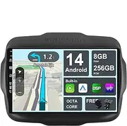 ¦ 8G+256G ¦ Android 14 IPS Car Stereo for Jeep Renegade (2015-2018) - Wireless CarPlay/Android Auto - Camera + MIC - 9 Inch 2 Din 8 Core -DAB Steering Wheel Fast-Boot 360-CAM GPS Navi Head