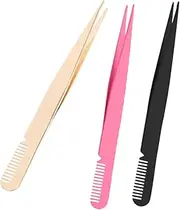 VICASKY 3pcs Eyelash Tweezers Stainless Steel Lash Applicator Tool with Comb for Easy False Lash Application Compact and Stylish Eyelash Curler for Home and Travel Use