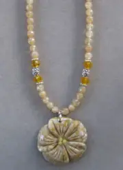 Lovely Gold Jasper Flower Pendant Necklace with Gold Agate Beads