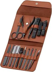 16 Pieces Manicure Set, Pedicure Kit, Nail Clippers, Stainless Steel Professional Personal Care Tool Kit, Nail Tools with Brown Leather Case, Gifts for Men