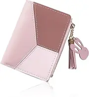 [FuninCrea] Ladies Zipper Wallet, Small Purse with Metal Snap Button, Leather Wallet for Women with Coin Bag, Multifunction Ladies Bifold Wallets, Credit Card Holder Wallet for Girls, Pink, S, 现代