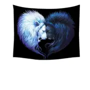Yin Yang Brotherhood Black White Lions Tapestry