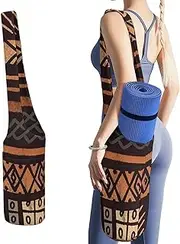 JKLQWH African Mud Cloth Tribal Printed Yoga Mat Bag Long Tote with Pockets for Your Yoga Accessories Exercise Yoga Mat Carrier Holder Multi-Functional Storage Bag Holds Most Pilates Mats