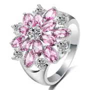 925 Sterling Silver Cubic Zirconia Snowflake RingPink 8