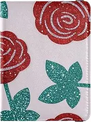 [Amooorous] Fake Glitter Cartoon Rose Flower Pink Leather decorative Passport Holder Cover Wallet Wallet Combo Travel Passport Wallet With Vaccination Card Slot Waterproof, Fake Glitter cartoon rose flower pink,