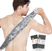 Exfoliating Back Scrubber, Magic Body Back Scrubber Towel For Shower, Bath Wash Cloth Washcloth for Men to Body Cleansing & Massage (40 Inch Long） (Stripe Black)
