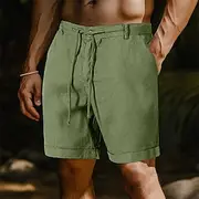 Men's Shorts Linen Shorts Summer Shorts Beach Shorts Pocket Drawstring Straight Leg Plain Breathable Soft Short Outdoor Casual Daily Fashion Retro Vintage Blac