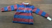 Carters Boys Pullover Fleece Half Zip Jacket - Stripe Navy Blue & Maroon NWT 3T