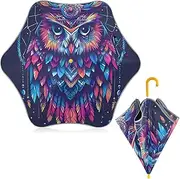 [ODAWA] Retro Kids Boys Dark Blue Owl Umbrella with J Handle, Dark blue retro owl, one size