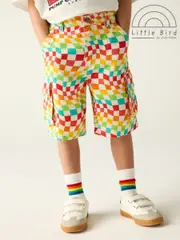 Little Bird by Jools Oliver Multi Rainbow Checkerboard Twill 100% Cotton Shorts (AA5399) | $46 - $65
