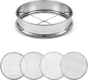 Soil Sifter Garden Sieve Set, 1pc 30cm/11.9in Stainless Steel Sifting Pan and 4pcs 0.7/2/3/6mm Mesh Sizes Garden Mesh Sieve Garden Soil Sieve Soil Filter Dirt Garden Sieve Soil Sifter