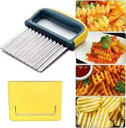 Mumoo Bear Crinkle Cutter Knife, Potatoes Crinkle Fry Cut and Vegetable Cutter for Veggies, Stainless Steel Carrot Slicer Yellow