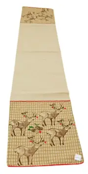 Reindeer Jute Table Runner 14x72 inches Hemmed with Backing