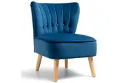 Giantex Modern Velvet Accent Chair w/Wood Legs Armless Dressing Table Chair Blue