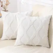 Spring Throw Pillow Covers 18x18 Inch Set of 2, Soft Plush Faux Fur Wool Crea...