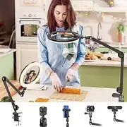 10 Inch Ring Light Overhead Tripod Mobile Phone LED Ring Light with Tripod Mobile Phone Dimmable Ring Lamp Video Conferencing Lights 3 Light Colours + 10 Brightness for YouTube, Selfie, Makeup,