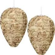 DECYOOL 2 Pack Mini Size Wasp Nest Decoy Hanging Wasp for Hornets Yellow Jackets Outdoor Water-Repellent Material (Brown)