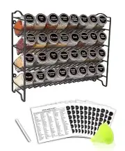 Spice Rack Organizer with 32 Glass Spice Jars, 396 Spice Labels, Chalk Marker...