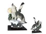 13" Polyresin Howling Wolf On a Cliff Under a Moon w/ Dagger