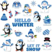 Whaline 2 Sheet Winter Thick Gel Clings Snowman Penguin Snowflake Window Gel