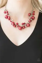 Paparazzi The Upstater - Red Pearls - Necklace & Earrings