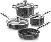 [ASKSCICI] 7-Piece Nonstick Granite Induction Stainless Steel Pots and Pans Set with Frying Pans & Saucepans - Non-Toxic, PFOS & PFOA Free, Oven Safe, Suitable for All Stoves, Dishwasher Safe, Black