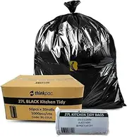 Garbage Bags 27L Carton of 1,000 - Black Rubbish Bin Liners 65cm x 51cm - 10 um Standard Thickness - Waste Bags for Offices, Commercial Spaces, Household & Cleaning