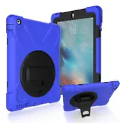 1PCS 360 Degree Rotation Silicone Protective Cover with Holder and Hand Strap and Long Strap for iPad 2 / 3 / 4(Blue)