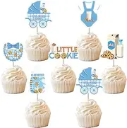 Funmemoir Milk and Cookies Baby Shower Decorations 24pcs Milk and Cookies Baby Shower Cupcake Toppers Little Cookie Welcome Baby Cupcake Toppers for Baby Boy Girl Baby Shower Decorations