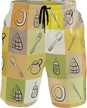 [GuoChe] Mens Funny Swim Trunks Different Kitchen Utensils Yellow Quick Dry Swimwear Holiday Beach Short Pants with Mesh Lining