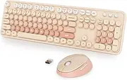 Fogruaden Retro Typewriter Keyboard and Mouse Wireless, 2.4GHz Office Full-Sized Colorful Computer Keyboard with Number Pad and Cute Mouse for Windows PC Desktops Laptop