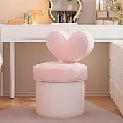 PP-Kic Modern Ladies Dressing Table Stool, Upholstered Makeup Chair with Love Backrest, Simple Dressing Chair, Velvet Stool for Girls Bedroom, Living Room, Beauty Room,Pink and White