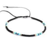 Anklet for Women, Unique Beaded Thin Anklet, Black Gold Colorful Boho Hippie ...