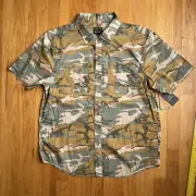Brixton Men's Med Charter Camo Utility Button Up Camp Shirt Camouflage Tear Drop
