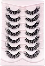 OCHILIMA Eyelashes, Russian Strip Lashes, Natural Look, Eye Lashes, False Lashes, Wispy, D Curly, Fluffy, 3D Effect, Cat Eye, Soft, Fake Eye Lashes, Pack of 7 Pairs
