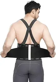Adjustable Back Brace Lumbar Support Belt with Suspenders Lower Back Pain Relief Women Men Posture Correction for Heavy Lifting Work,Moving and Warehouse Jobs (Color : Black, Size : Medium)