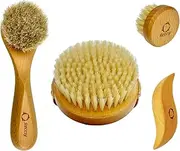 4pcs Dry Brushing Body Brush Set-Natural Bristle Dry Brush +Facial Cleansing Brush+Small Body Scubber+Wood Therapy Massage Tool. Maderoterapia Kit,Gua Sha, Anti-Cellulite,Body Sculpting,Sensitive Skin